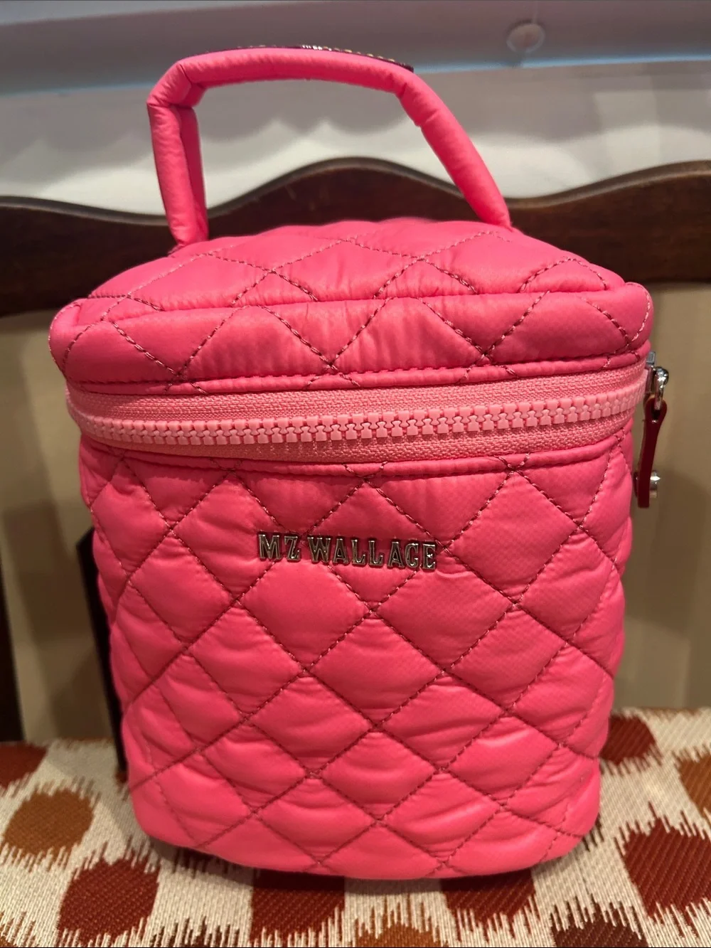 MZ Wallace Hot Pink Quilted Cosmetic Case with Top Handle NWT